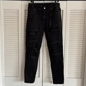 Amiri Distressed Stretch Black Skinny Slim Denim Jeans Men’s Grunge Boho Size 36